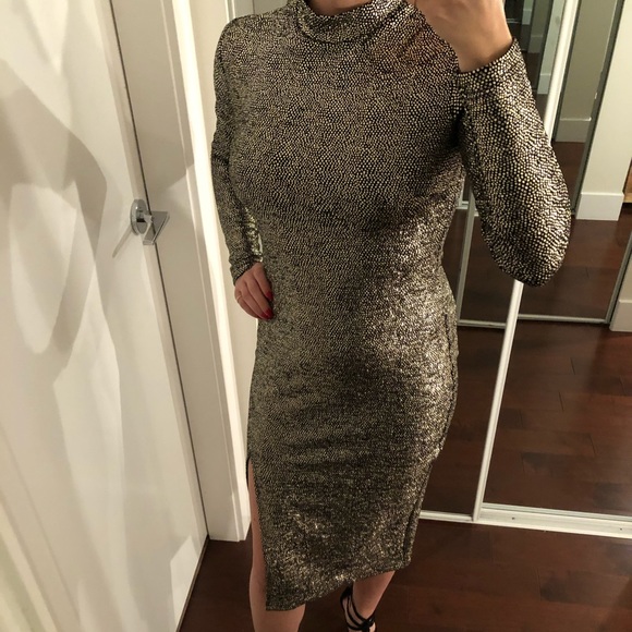 TopShop gold and black fitted midi dress - Picture 3 of 8